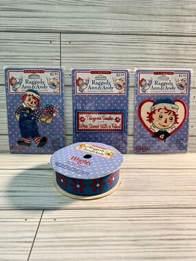 Vintage Wrights Raggedy Ann & Andy Appliqué Collection & Ribbon NWT
